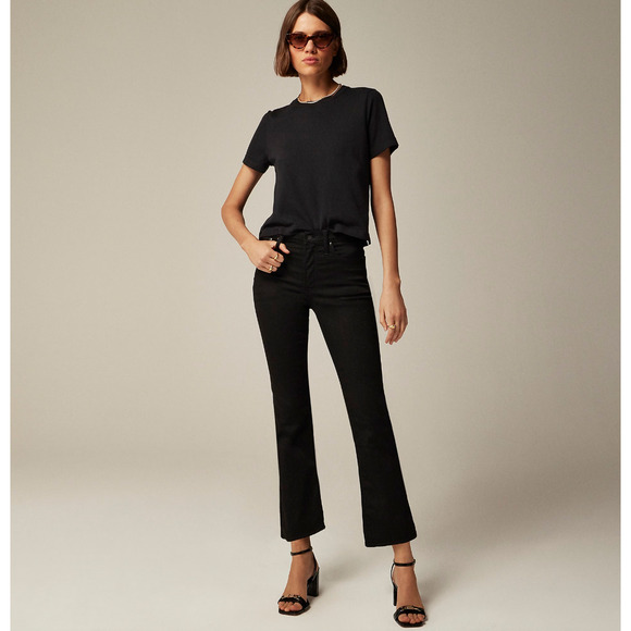 J.Crew Mid Rise Cropped Kickout Jean 2003 Super Stretch True Black Ankle US 26 - Picture 1 of 12